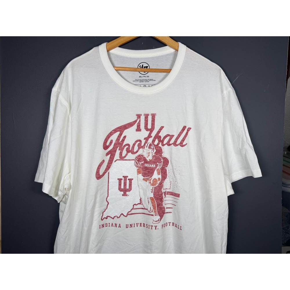 47 Brand Indiana University IU Football T-Shirt Mens XXL White Graphic Tee